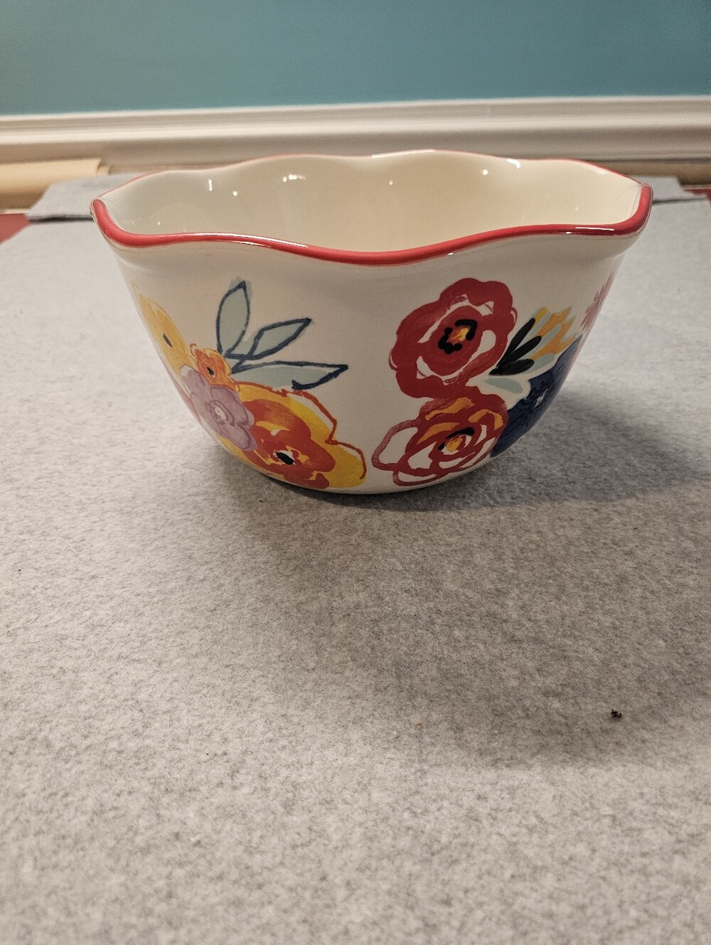 The Pioneer Woman Large Floral Ceramic Mixing Bowl with Red Trim